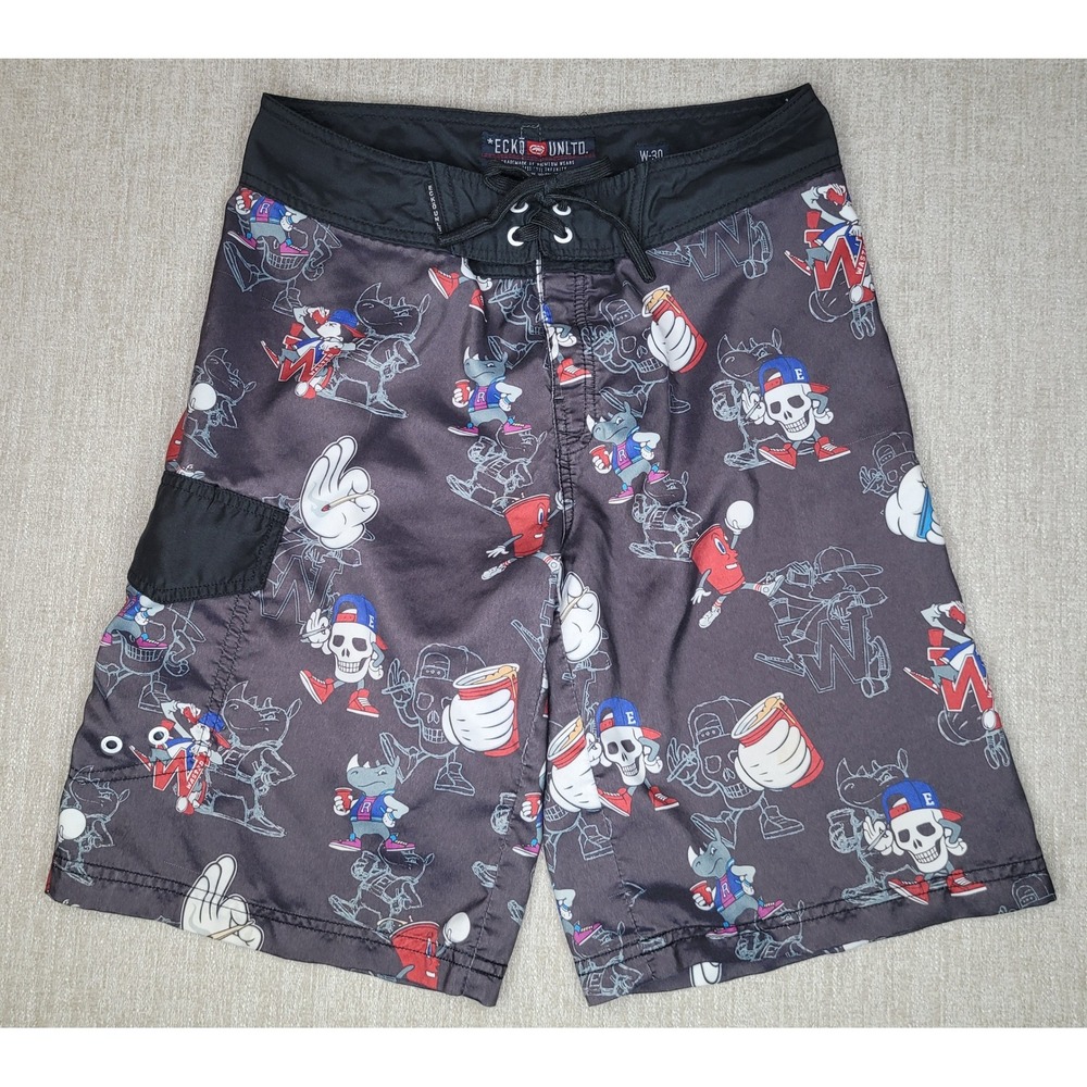Ecko Unltd Boardā Shorts Mens 30 Cartoon Pong Solo Cup Skull Rhino Graphic Swim